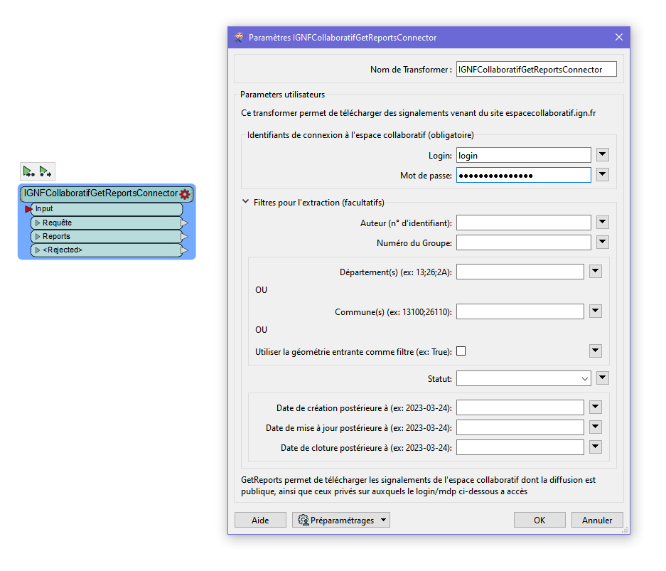 IGNFCollaboratifGetReportsConnector configuration