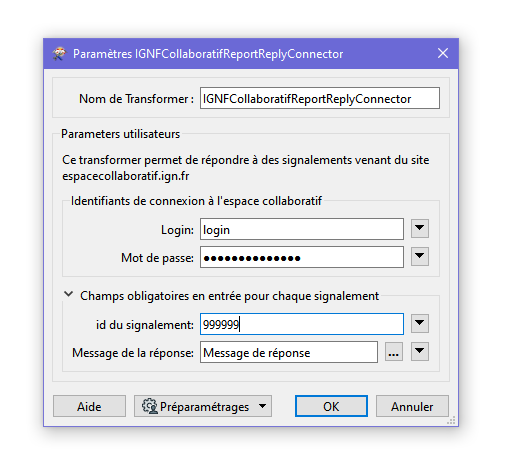 IGNFCollaboratifReportReplyConnector parameters