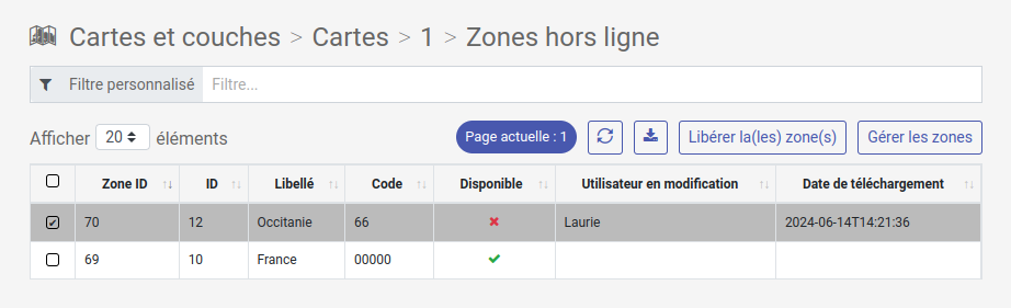 Libération d'une zone par l'administrateur