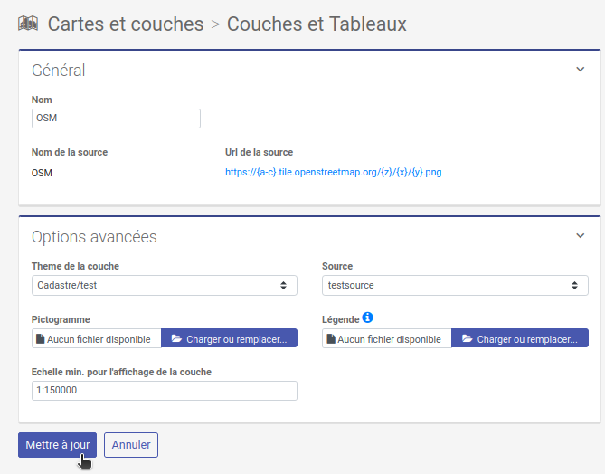 Configuration des informations générales pour les couches OSM