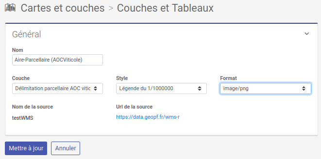 Configuration des informations générales pour les couches WMS