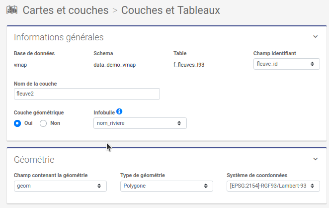 Configuration d'une géométrie