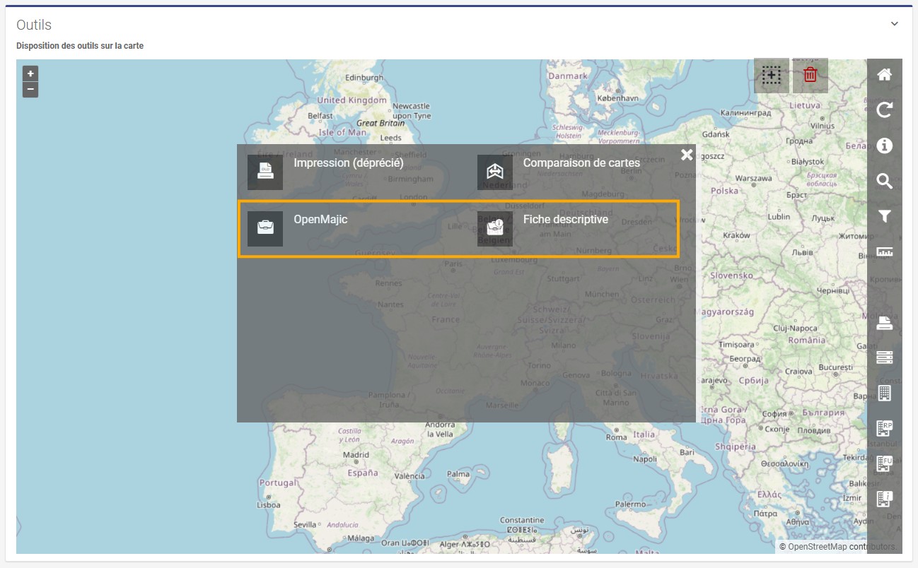 Section outils disponibles