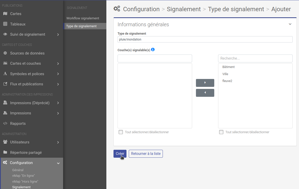 Créer un type de signalement