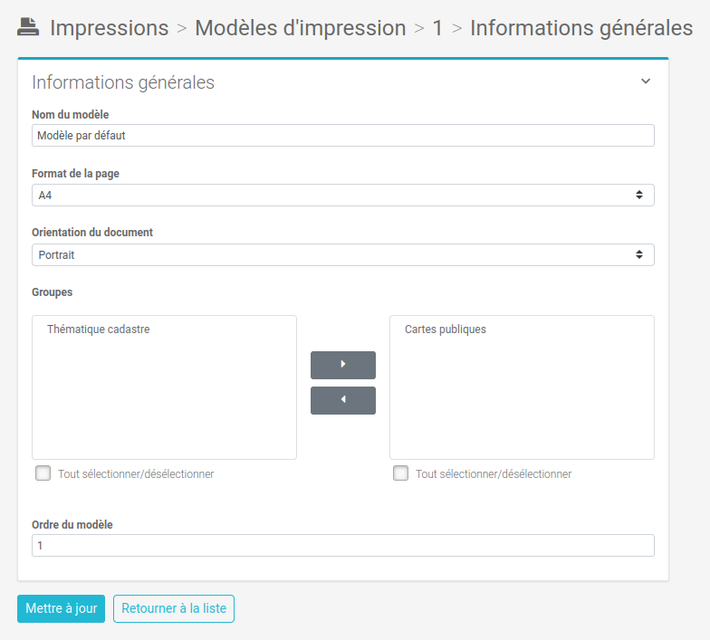 Formulaire modele d'impression