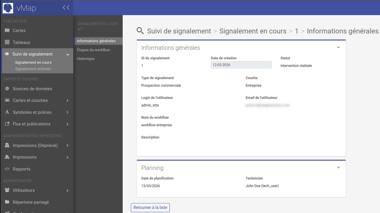 Onglet Informations générales d'un signalement