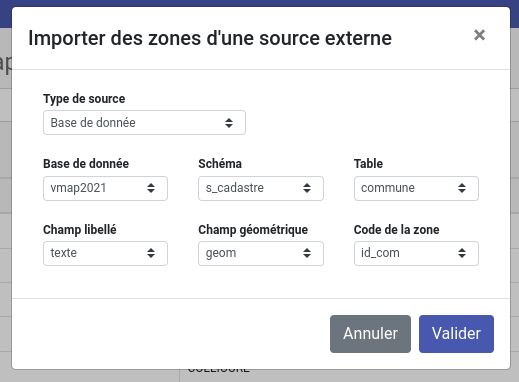 Zones d'extraction