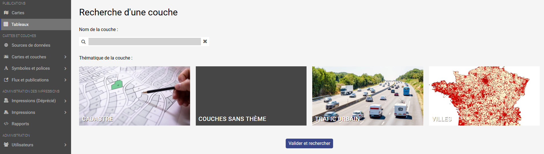 Liste des thèmes des couches Tableau