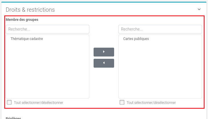 Section Informations générales > Droits et restrictions