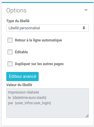 Studio options libellé