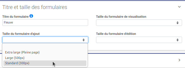 Configuration du titre et de la taille des formulaires