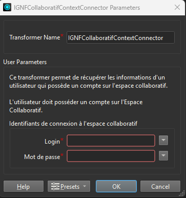 IGNFCollaboratifContextConnector parameters