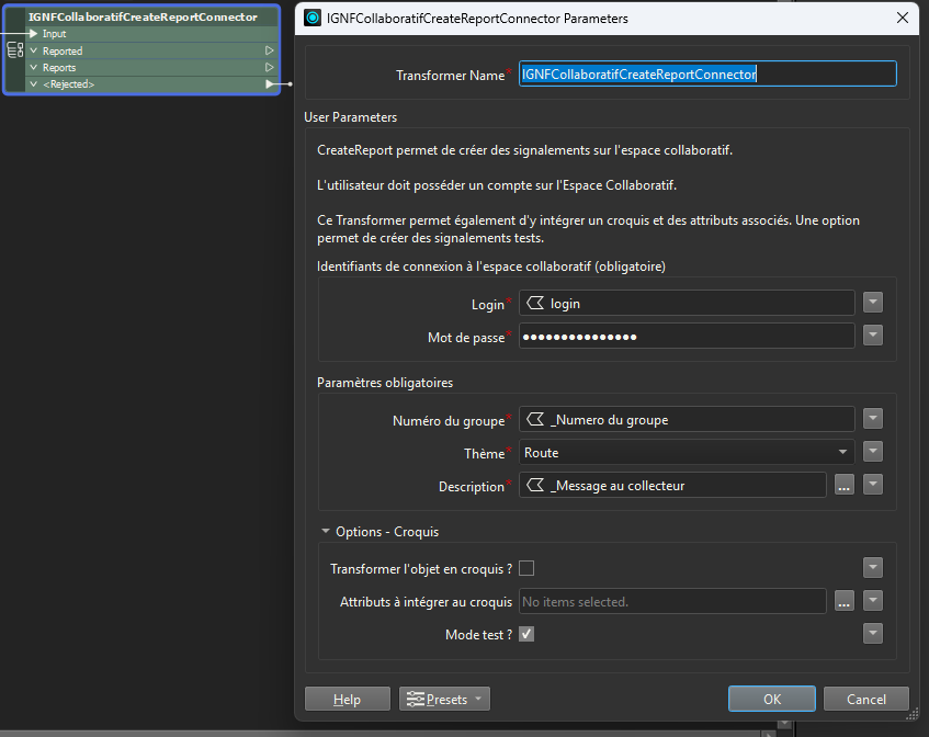 IGNFCollaboratifCreateReportConnector configuration