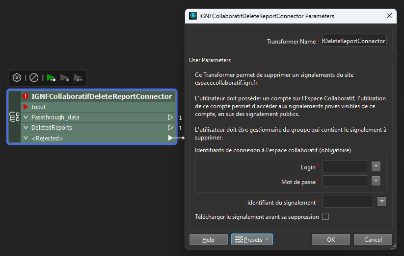 IGNFCollaboratifDeleteReportConnector configuration