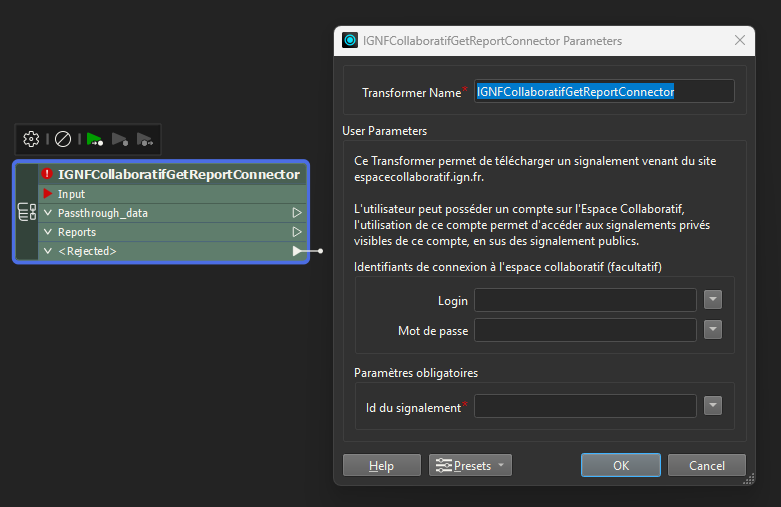 IGNFCollaboratifGetReportConnector configuration