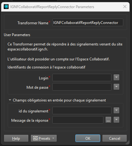 IGNFCollaboratifReportReplyConnector parameters