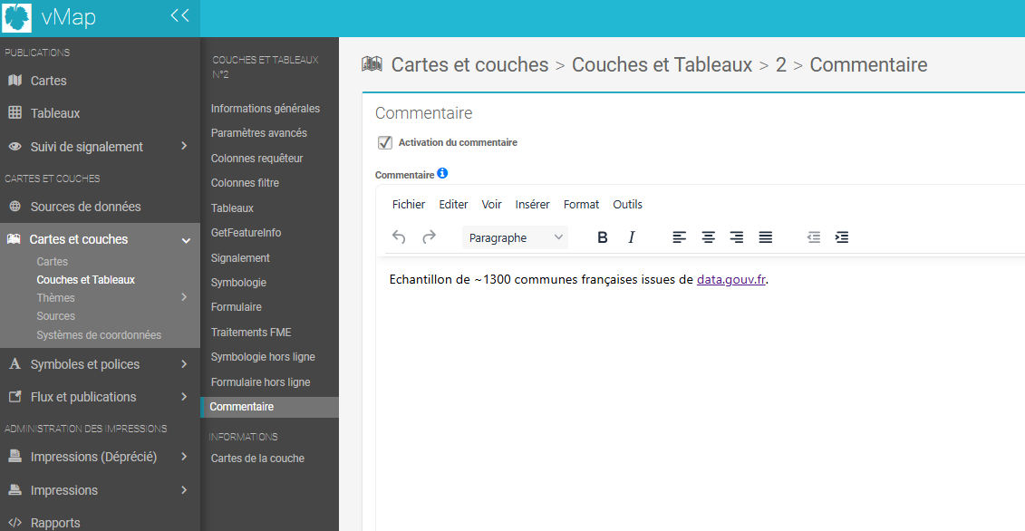 Administration : commentaire d'une couche