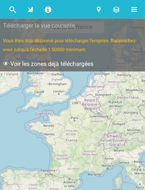 Le panneau hors ligne sur mobile : le bouton reste grisé tant que la vue est trop large